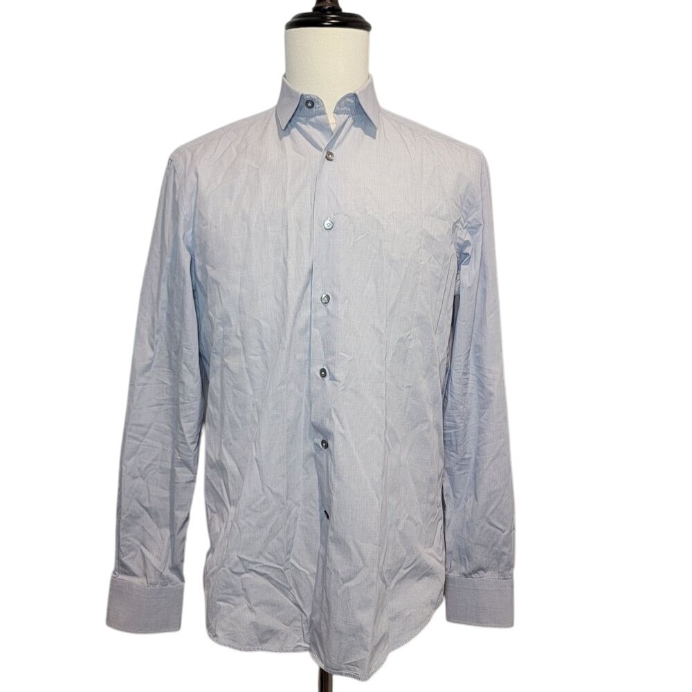 Lanvin Dress Shirt Sz 40 15.75in (actual 15 neck) Blue Micro Check Made in Italy